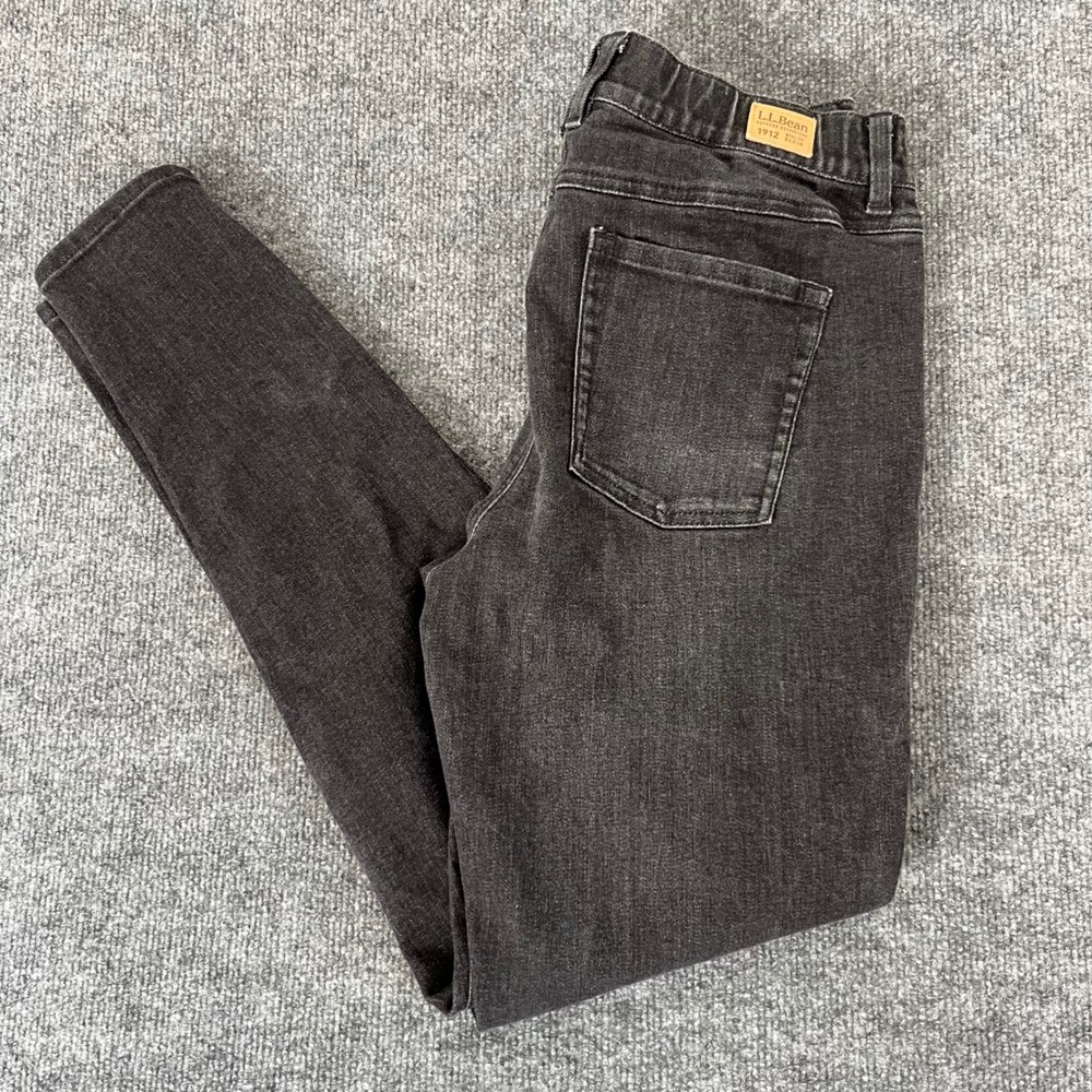 LL Bean 1912 Quality Denim Skinny Jeans Faded Black Pull On Size 8 Regular